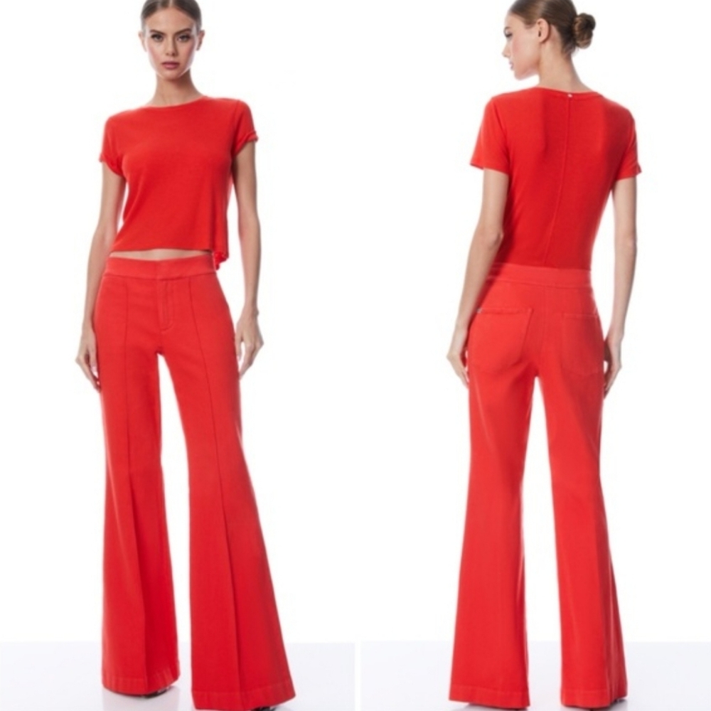 Alice + Olivia Red High-Waist Flare Jeans - Picture 2 of 15